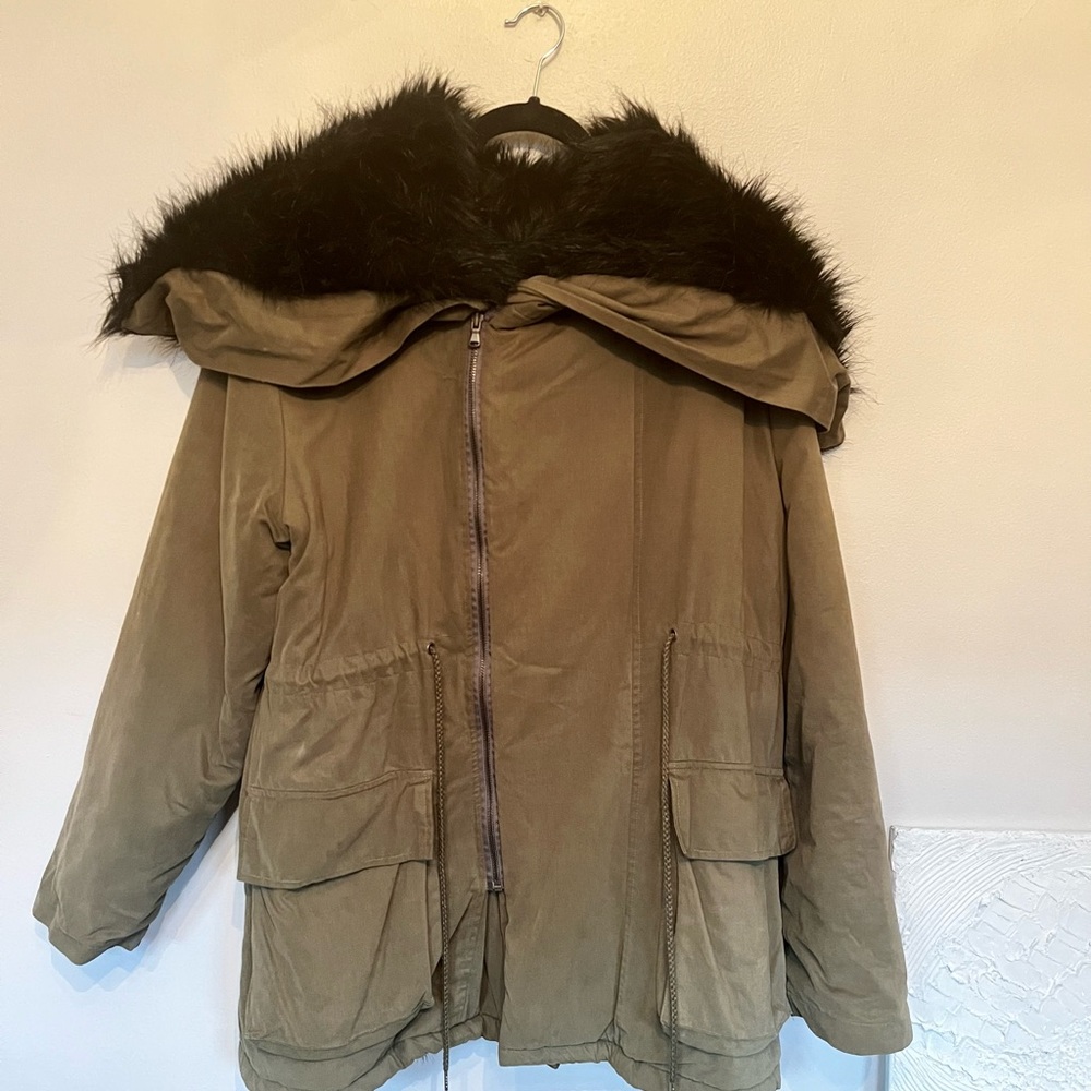 Military Faux Fur Parka Jacket/khaki Unisex